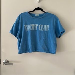 MOTHER Denim Cropped Graphic Tee in Blue